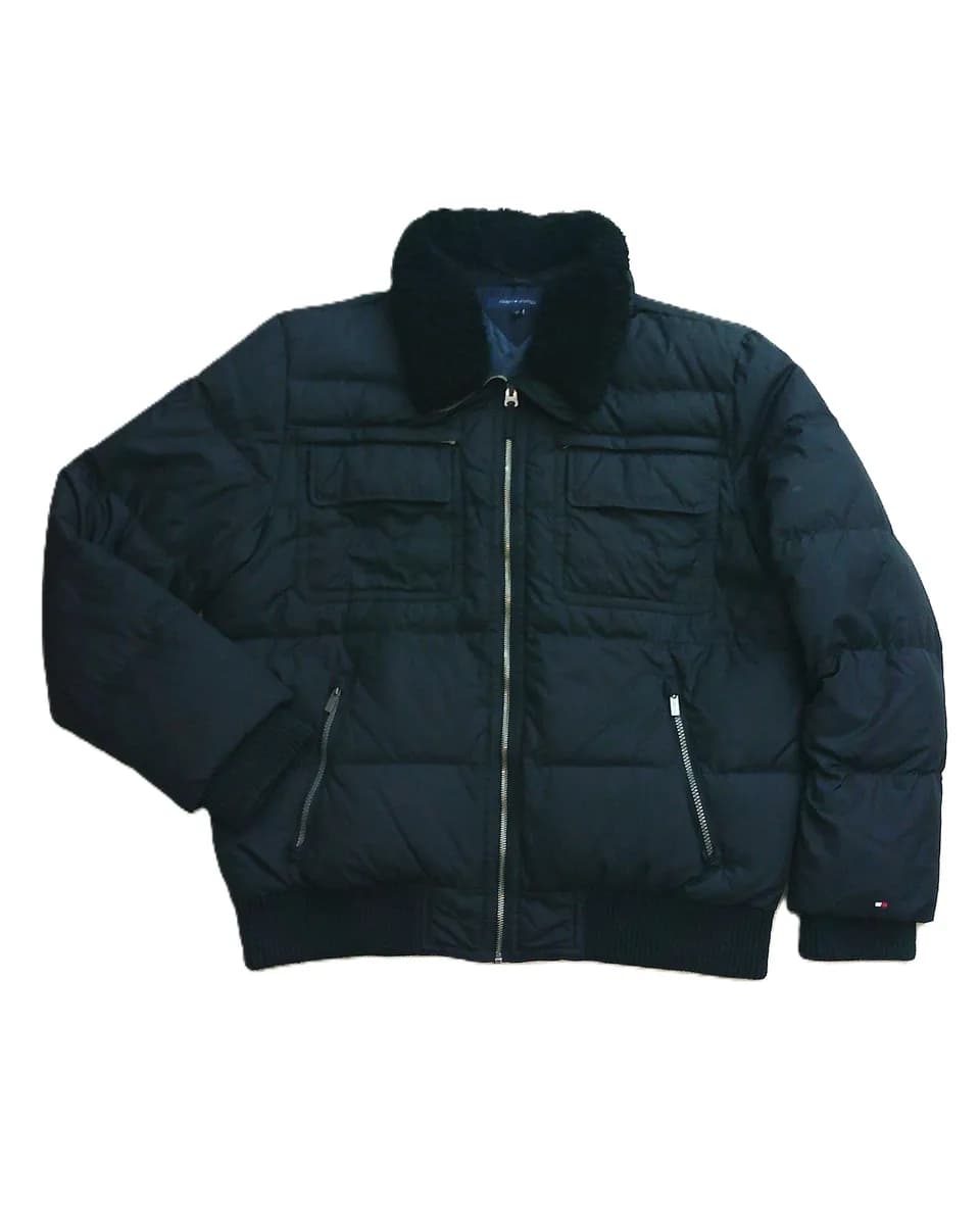 Tommy Hilfiger Pufferjacket / Bomberjacke Schwarz mit Teddykragen, Gr. XL