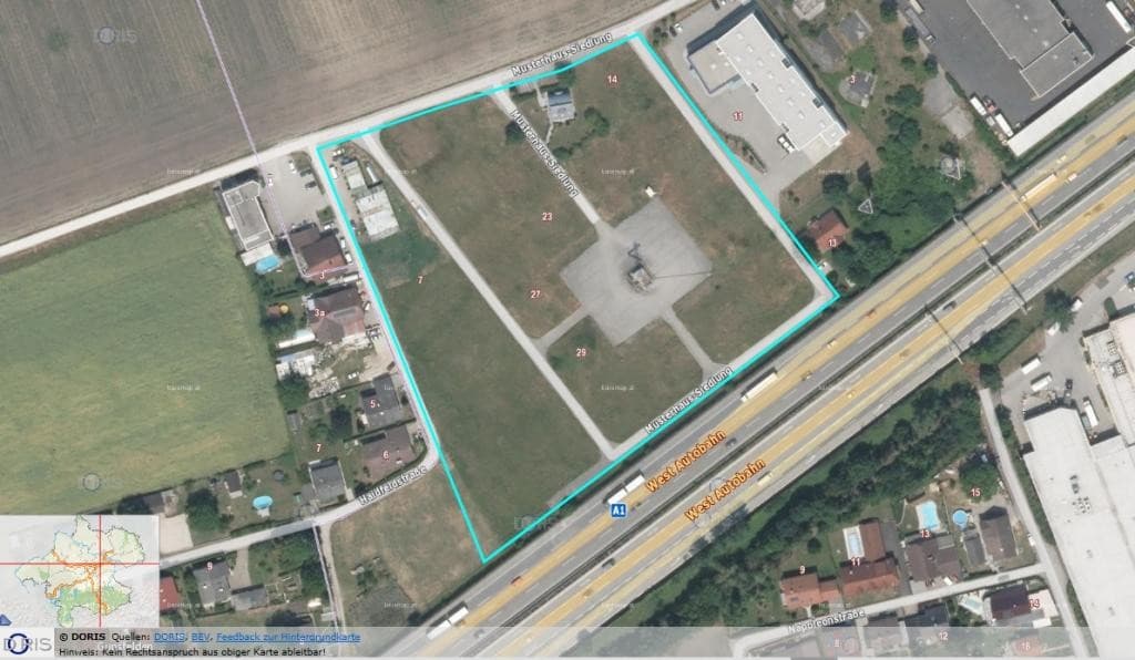Grundstück mit B und MB Widmung direkt an der A 1 und an der Autobahnauffahrt KAUFPREIS AUF ANFRAGE
