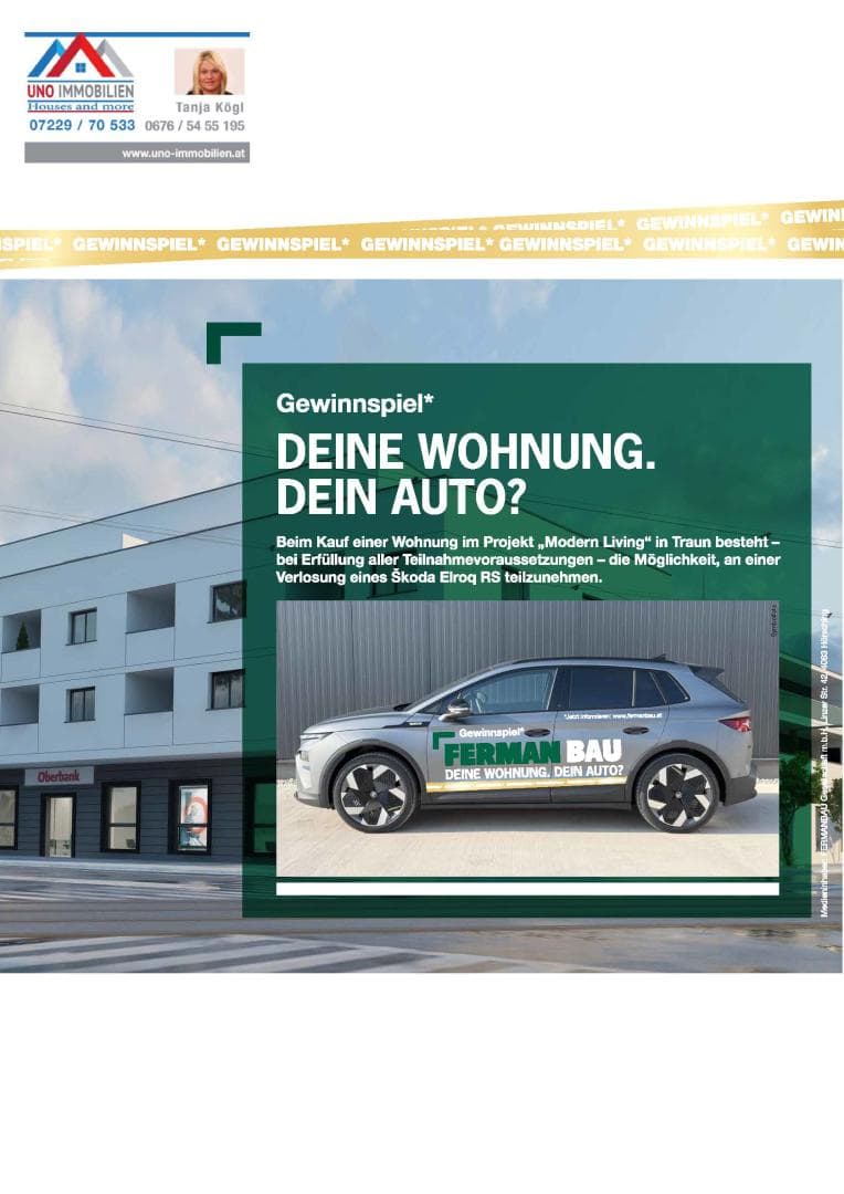 🚗 Jetzt Wohnung sichern & Traumauto gewinnen! 🏡 Modern LIving Traun Top 6, 7, 14 und 15
