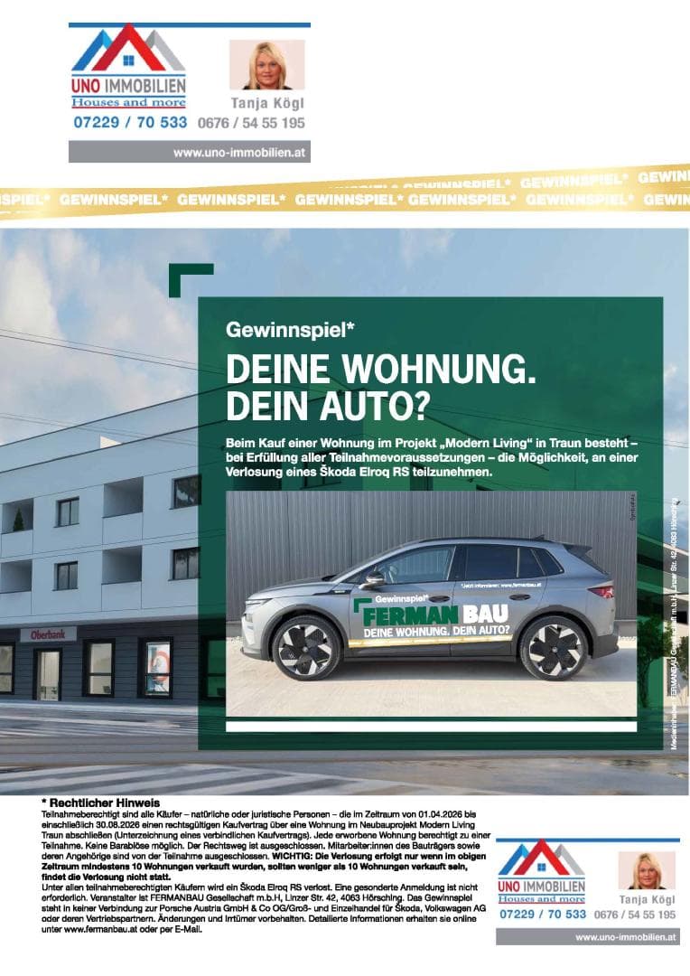 🚗 Jetzt Wohnung sichern & Traumauto gewinnen! 🏡 Modern LIving Traun Top 5 und 13